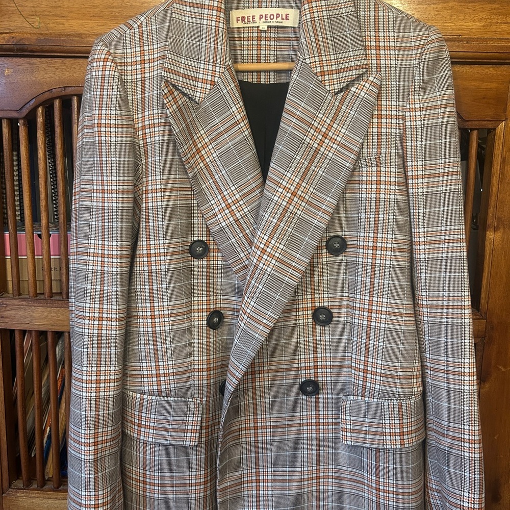 Free People Women's Plaid Blazer - Gray and Brown